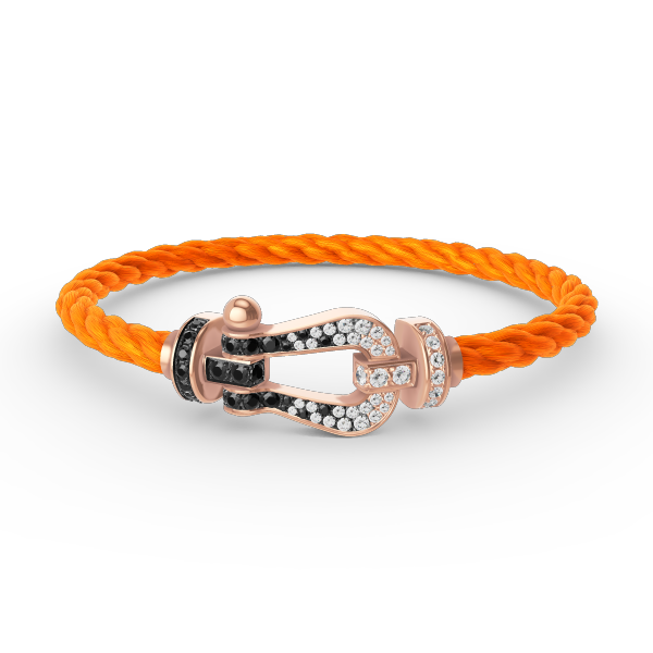 [LunaMar]FORCE LARGE HORSESHOE BLACK & WHITE DIAMOND BRACELET - ROSE GOLD