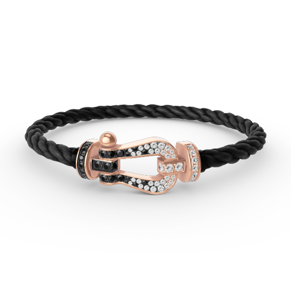 [LunaMar]FORCE LARGE HORSESHOE BLACK & WHITE DIAMOND BRACELET - ROSE GOLD