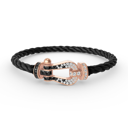 [LunaMar]FORCE LARGE HORSESHOE BLACK & WHITE DIAMOND BRACELET - ROSE GOLD