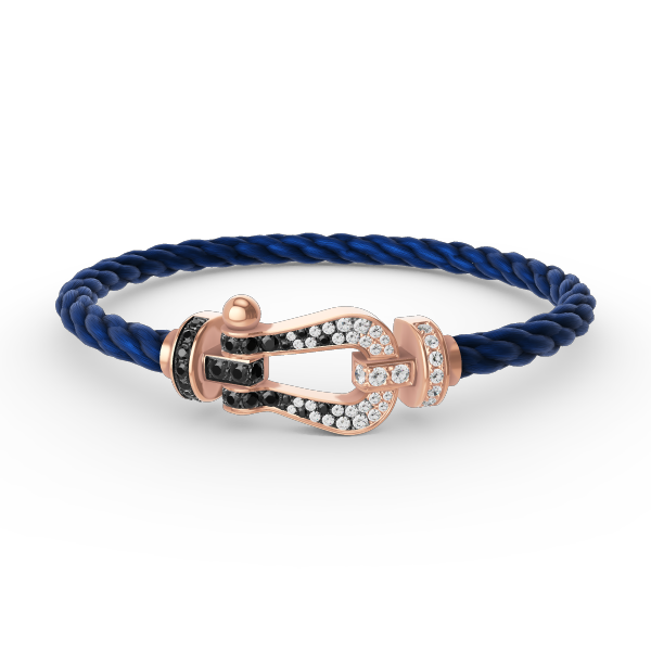 [LunaMar]FORCE LARGE HORSESHOE BLACK & WHITE DIAMOND BRACELET - ROSE GOLD
