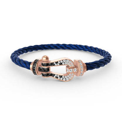 [LunaMar]FORCE LARGE HORSESHOE BLACK & WHITE DIAMOND BRACELET - ROSE GOLD