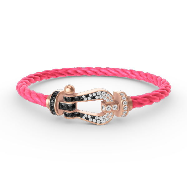[LunaMar]FORCE LARGE HORSESHOE BLACK & WHITE DIAMOND BRACELET - ROSE GOLD