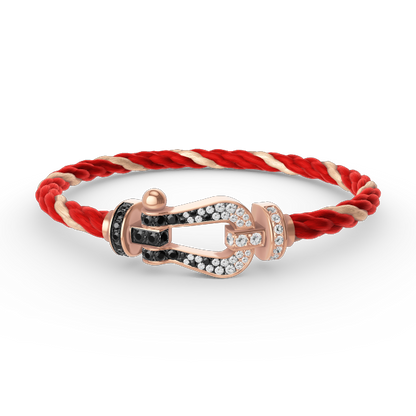 [LunaMar]FORCE LARGE HORSESHOE BLACK & WHITE DIAMOND BRACELET - ROSE GOLD