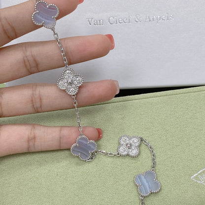 [LunaMar]LUCKY CLOVER 5-MOTIF BRACELET - PURPLE CHALCEDONY COLLECTION
