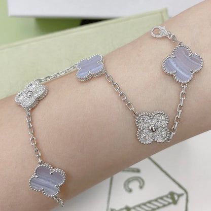 [LunaMar]LUCKY CLOVER 5-MOTIF BRACELET - PURPLE CHALCEDONY COLLECTION
