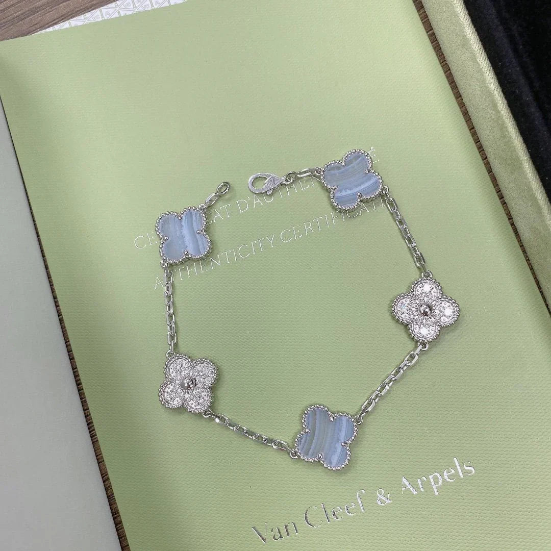 [LunaMar]LUCKY CLOVER 5-MOTIF BRACELET - PURPLE CHALCEDONY COLLECTION
