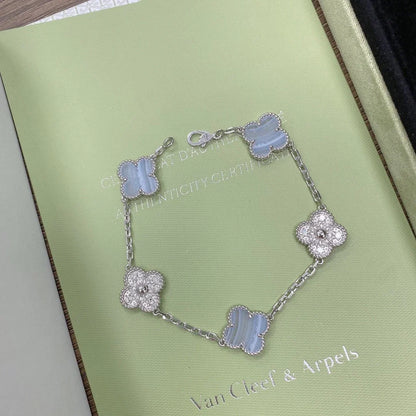 [LunaMar]LUCKY CLOVER 5-MOTIF BRACELET - PURPLE CHALCEDONY COLLECTION