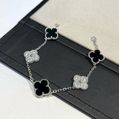 [LunaMar]LUCKY CLOVER 5-MOTIF BRACELET - BLACK OXNY COLLECTION