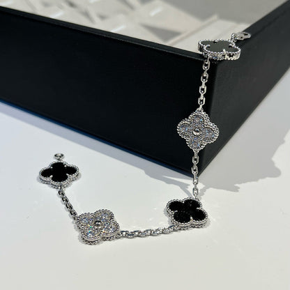 [LunaMar]LUCKY CLOVER 5-MOTIF BRACELET - BLACK OXNY COLLECTION