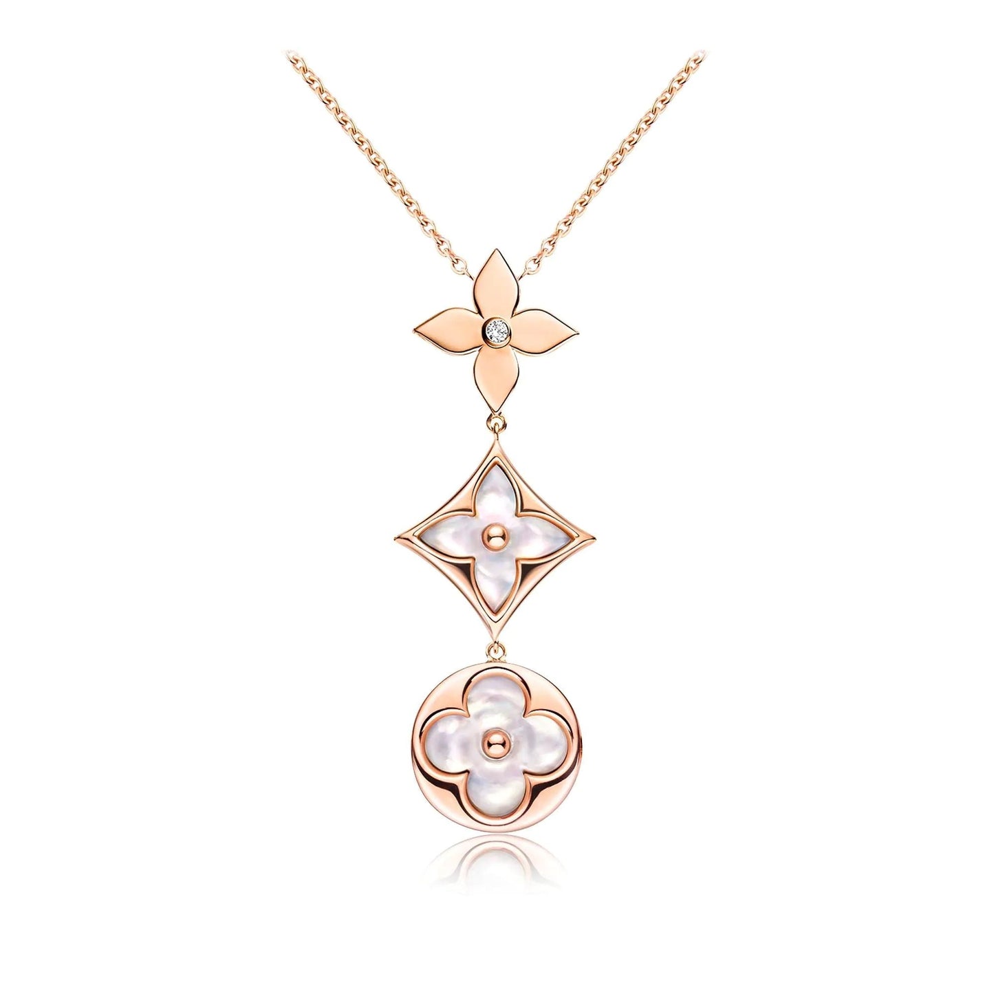 [LunaMar]COLOR BLOSSOM LARIAT NECKLACE ROSE GOLD WHITE MOTHER PEARL AND DIAMOND
