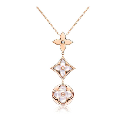 [LunaMar]COLOR BLOSSOM LARIAT NECKLACE ROSE GOLD WHITE MOTHER PEARL AND DIAMOND