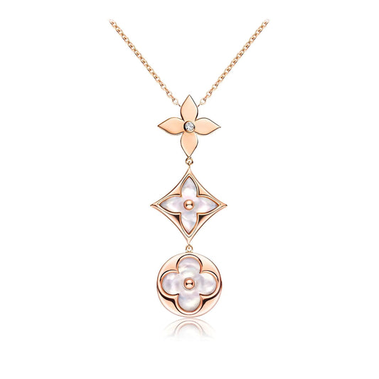 [LunaMar]COLOR BLOSSOM LARIAT NECKLACE ROSE GOLD WHITE MOTHER PEARL AND DIAMOND