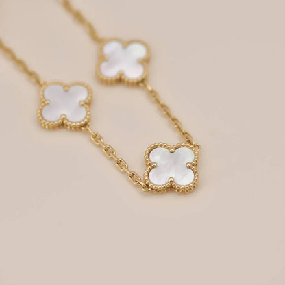 [LunaMar]LUCKY CLOVER 5-MOTIF BRACELET - WHITE MOTHER-OF-PEARL COLLECTION