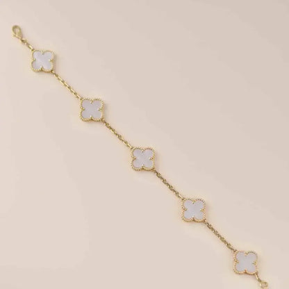 [LunaMar]LUCKY CLOVER 5-MOTIF BRACELET - WHITE MOTHER-OF-PEARL COLLECTION