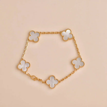 [LunaMar]LUCKY CLOVER 5-MOTIF BRACELET - WHITE MOTHER-OF-PEARL COLLECTION
