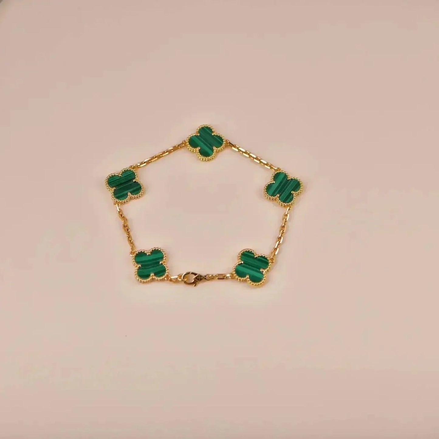 [LunaMar]LUCKY CLOVER 5-MOTIF BRACELET - MALACHITE COLLECTION