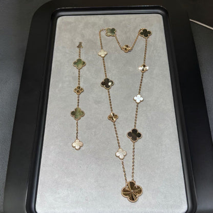 [LunaMar]DETACHABLE 15-MOTIF CLOVER STATEMENT SET - GREY MOTHER-OF-PEARL & LASER