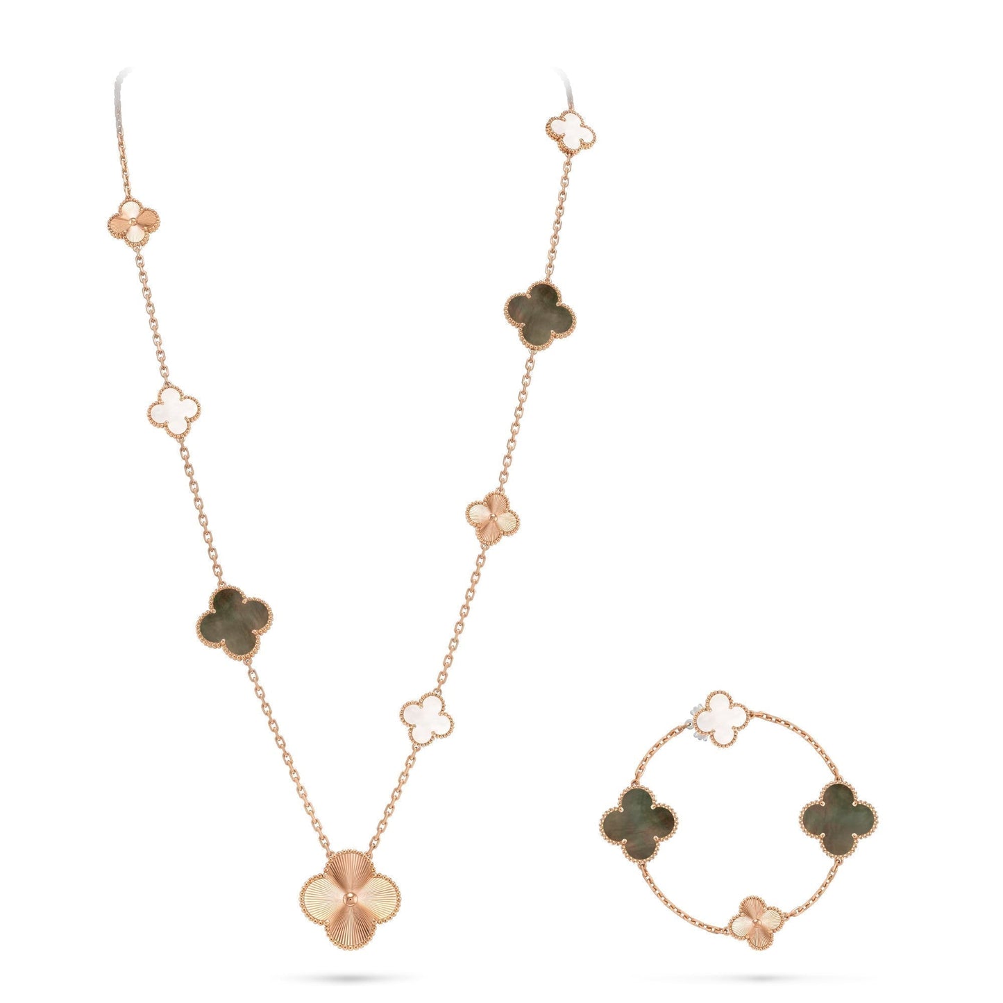 [LunaMar]DETACHABLE 15-MOTIF CLOVER STATEMENT SET - GREY MOTHER-OF-PEARL & LASER
