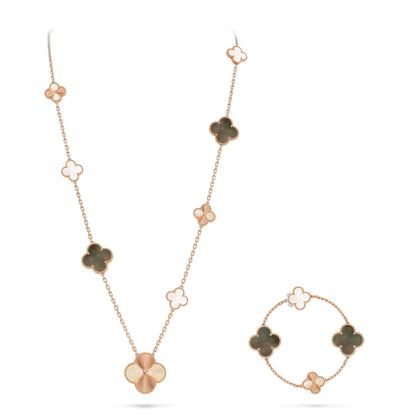 [LunaMar]DETACHABLE 15-MOTIF CLOVER STATEMENT SET - GREY MOTHER-OF-PEARL & LASER