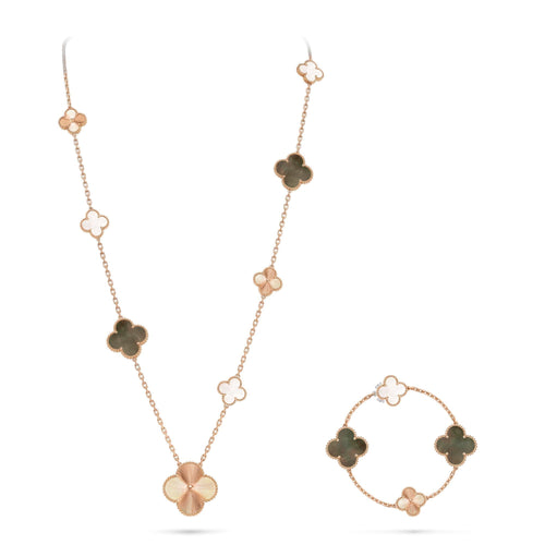 [LunaMar]DETACHABLE 15-MOTIF CLOVER STATEMENT SET - GREY MOTHER-OF-PEARL & LASER