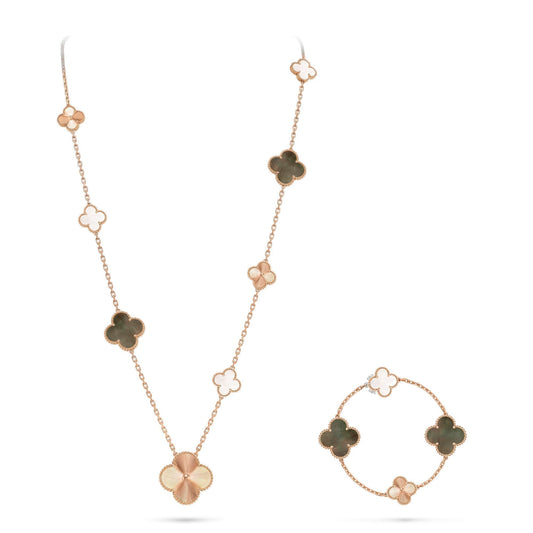[LunaMar]DETACHABLE 15-MOTIF CLOVER STATEMENT SET - GREY MOTHER-OF-PEARL & LASER
