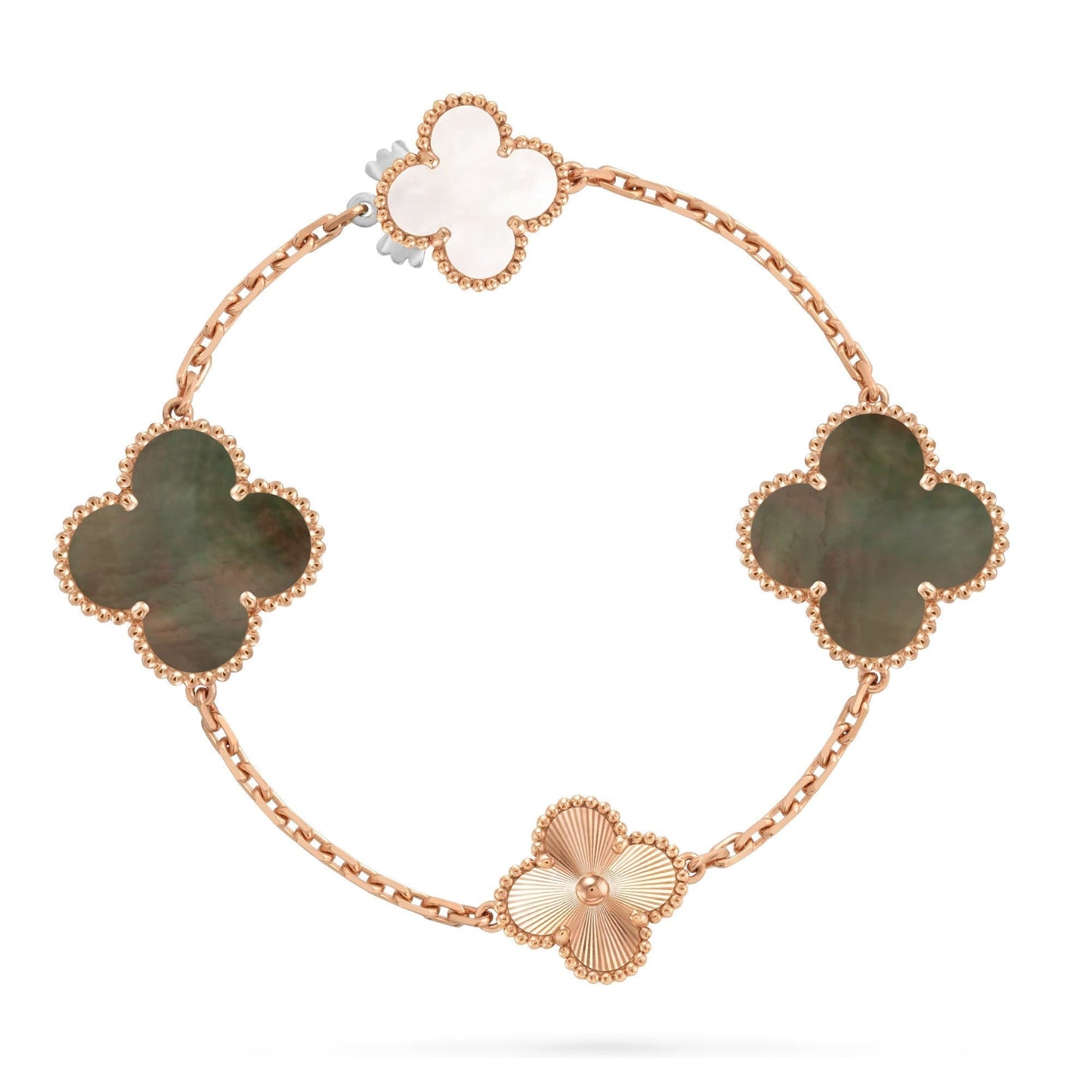 [LunaMar]DETACHABLE 15-MOTIF CLOVER STATEMENT SET - GREY MOTHER-OF-PEARL & LASER