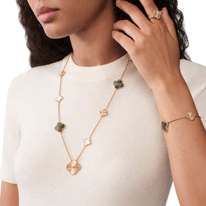 [LunaMar]DETACHABLE 15-MOTIF CLOVER STATEMENT SET - GREY MOTHER-OF-PEARL & LASER