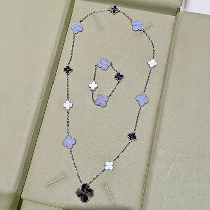 [LunaMar]DETACHABLE 15-MOTIF CLOVER STATEMENT SET - PURPLE CHALCEDONY & LASER