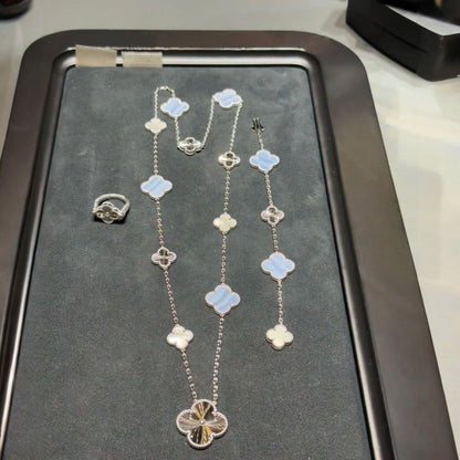 [LunaMar]DETACHABLE 15-MOTIF CLOVER STATEMENT SET - PURPLE CHALCEDONY & LASER