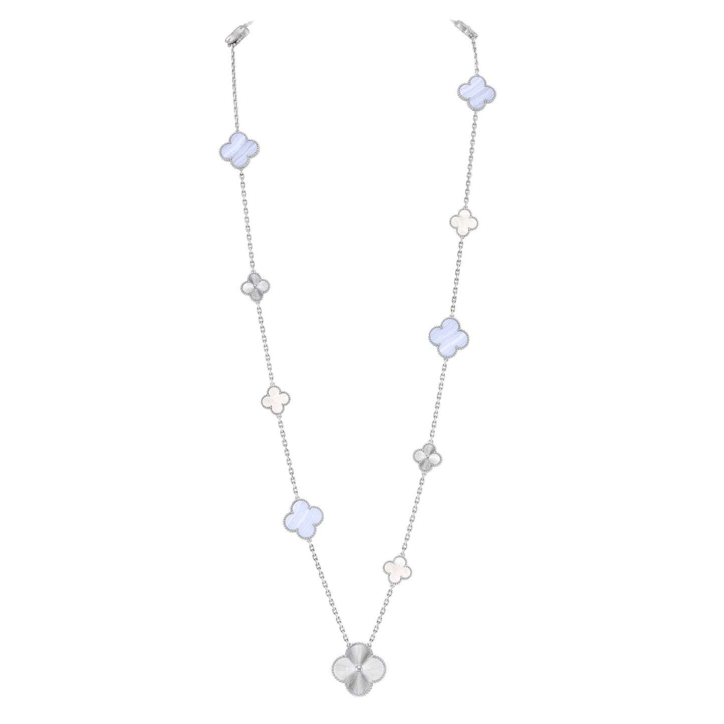 [LunaMar]DETACHABLE 15-MOTIF CLOVER STATEMENT SET - PURPLE CHALCEDONY & LASER