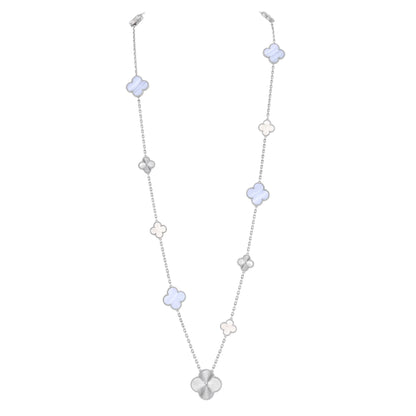 [LunaMar]DETACHABLE 15-MOTIF CLOVER STATEMENT SET - PURPLE CHALCEDONY & LASER