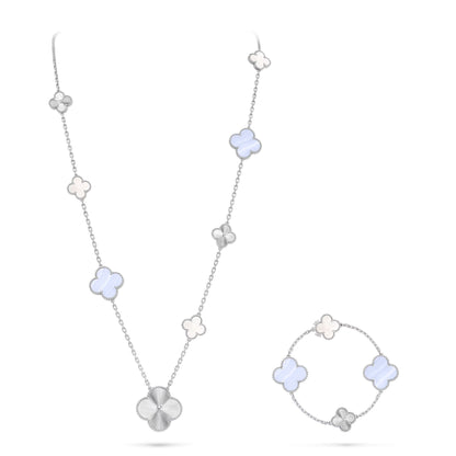 [LunaMar]DETACHABLE 15-MOTIF CLOVER STATEMENT SET - PURPLE CHALCEDONY & LASER