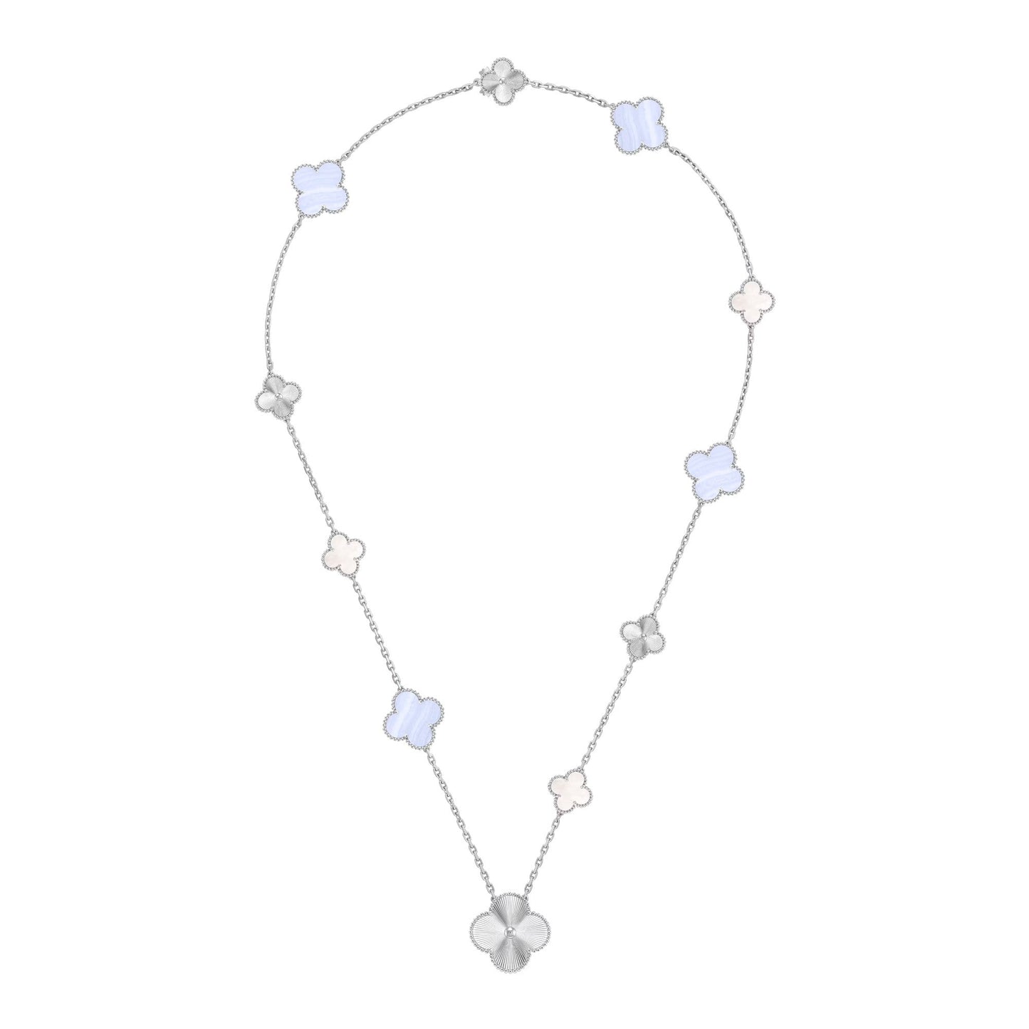 [LunaMar]DETACHABLE 15-MOTIF CLOVER STATEMENT SET - PURPLE CHALCEDONY & LASER