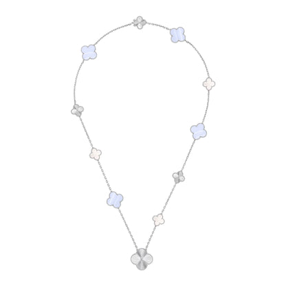 [LunaMar]DETACHABLE 15-MOTIF CLOVER STATEMENT SET - PURPLE CHALCEDONY & LASER