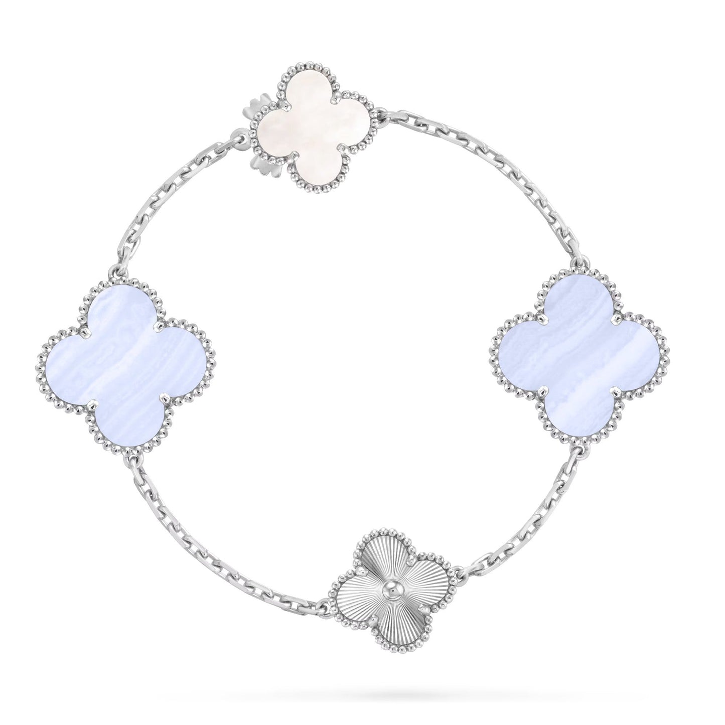 [LunaMar]DETACHABLE 15-MOTIF CLOVER STATEMENT SET - PURPLE CHALCEDONY & LASER