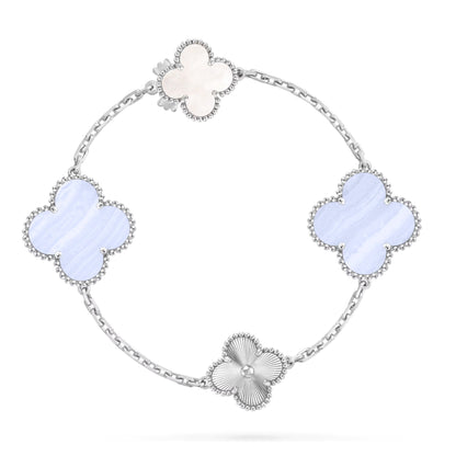 [LunaMar]DETACHABLE 15-MOTIF CLOVER STATEMENT SET - PURPLE CHALCEDONY & LASER