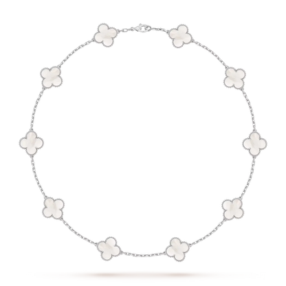 [LunaMar]CLASSIC LUCKY 10-MOTIF CLOVER NECKLACE WHITE GOLD COLLECTION