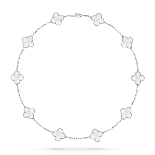 [LunaMar]CLASSIC LUCKY 10-MOTIF CLOVER NECKLACE WHITE GOLD COLLECTION