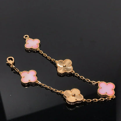 [LunaMar]LUCKY CLOVER 5-MOTIF BRACELET - PINK MOTHER-OF-PEARL COLLECTION