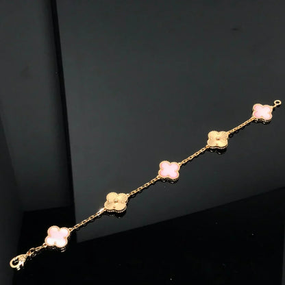 [LunaMar]LUCKY CLOVER 5-MOTIF BRACELET - PINK MOTHER-OF-PEARL COLLECTION