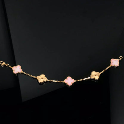 [LunaMar]LUCKY CLOVER 5-MOTIF BRACELET - PINK MOTHER-OF-PEARL COLLECTION