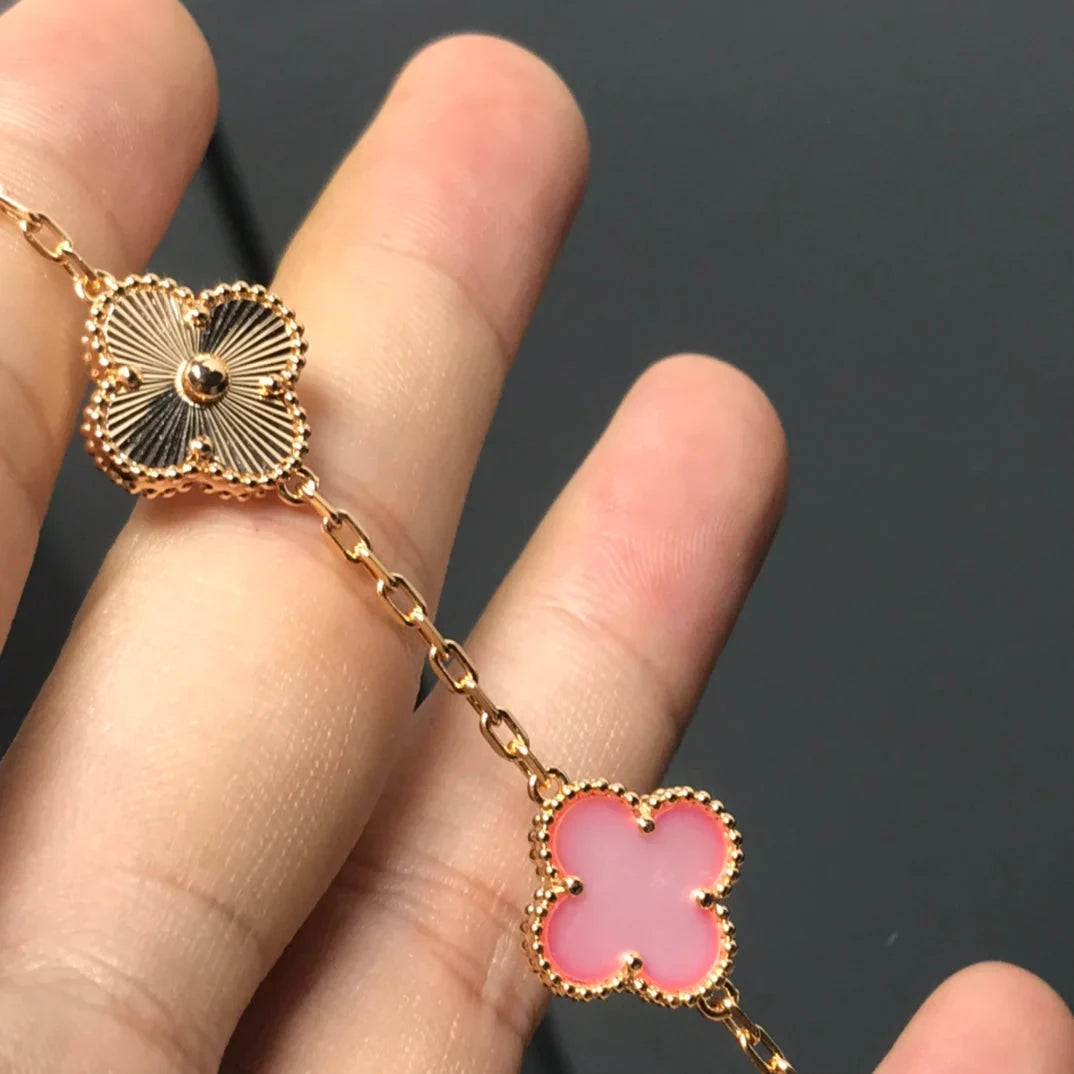 [LunaMar]LUCKY CLOVER 5-MOTIF BRACELET - PINK MOTHER-OF-PEARL COLLECTION