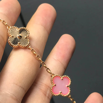 [LunaMar]LUCKY CLOVER 5-MOTIF BRACELET - PINK MOTHER-OF-PEARL COLLECTION